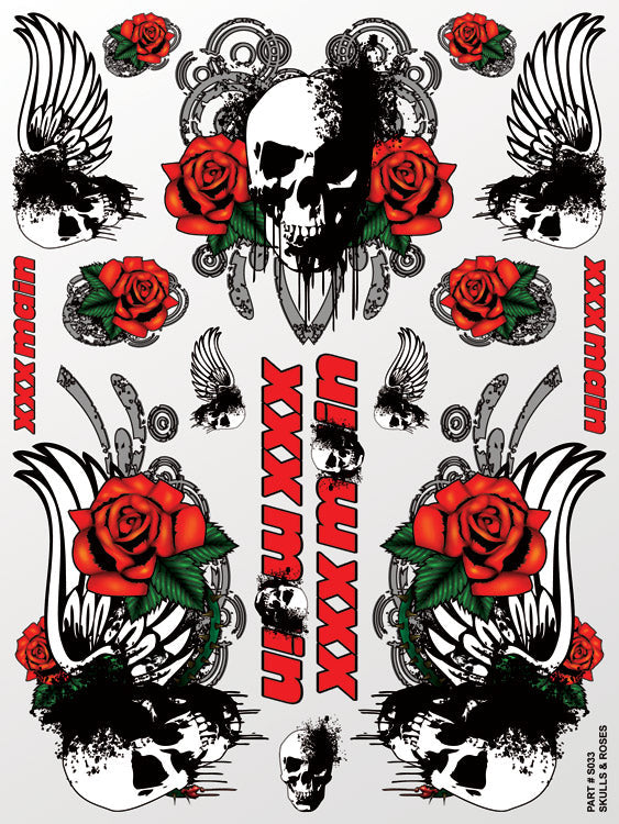 XXX Main Racing Skulls & Roses Sticker Decal Sheet S033