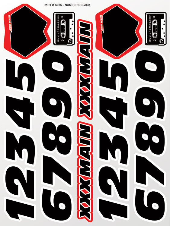 XXX Main Racing Numbers Black Sticker Sheet S035