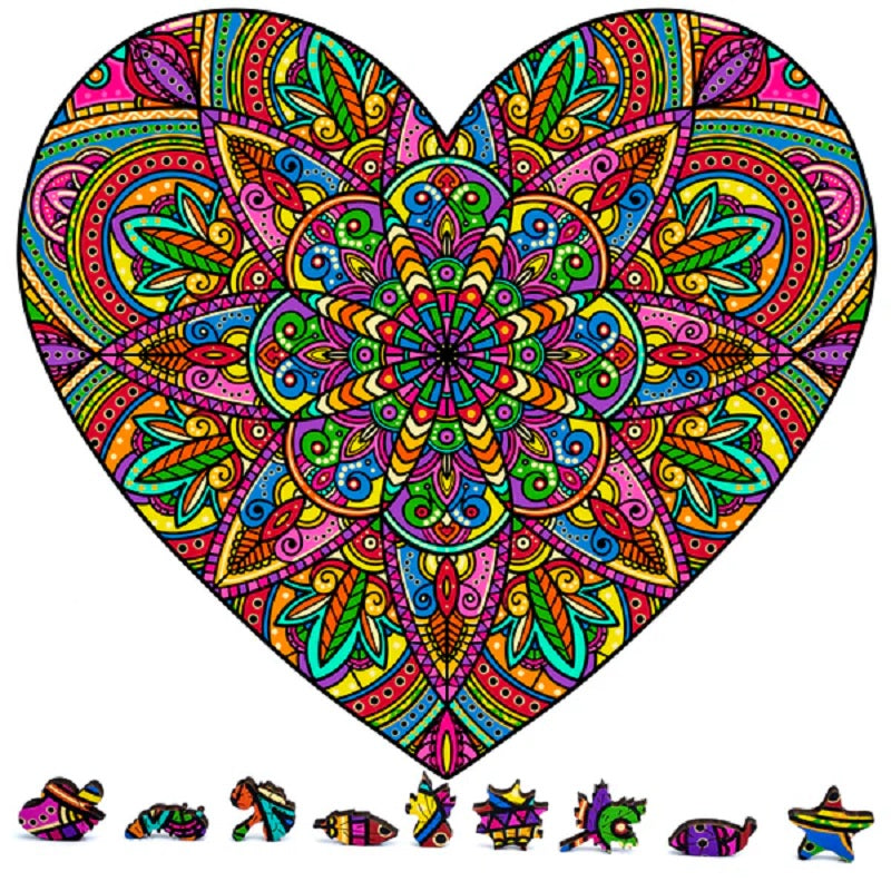 ZenChalet Puzzles Mandala Heart Wooden Jigsaw Puzzle 200 pcs MH200